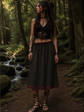Whimsigoth Midi Skirt w Pockets Handmade in Indonesia